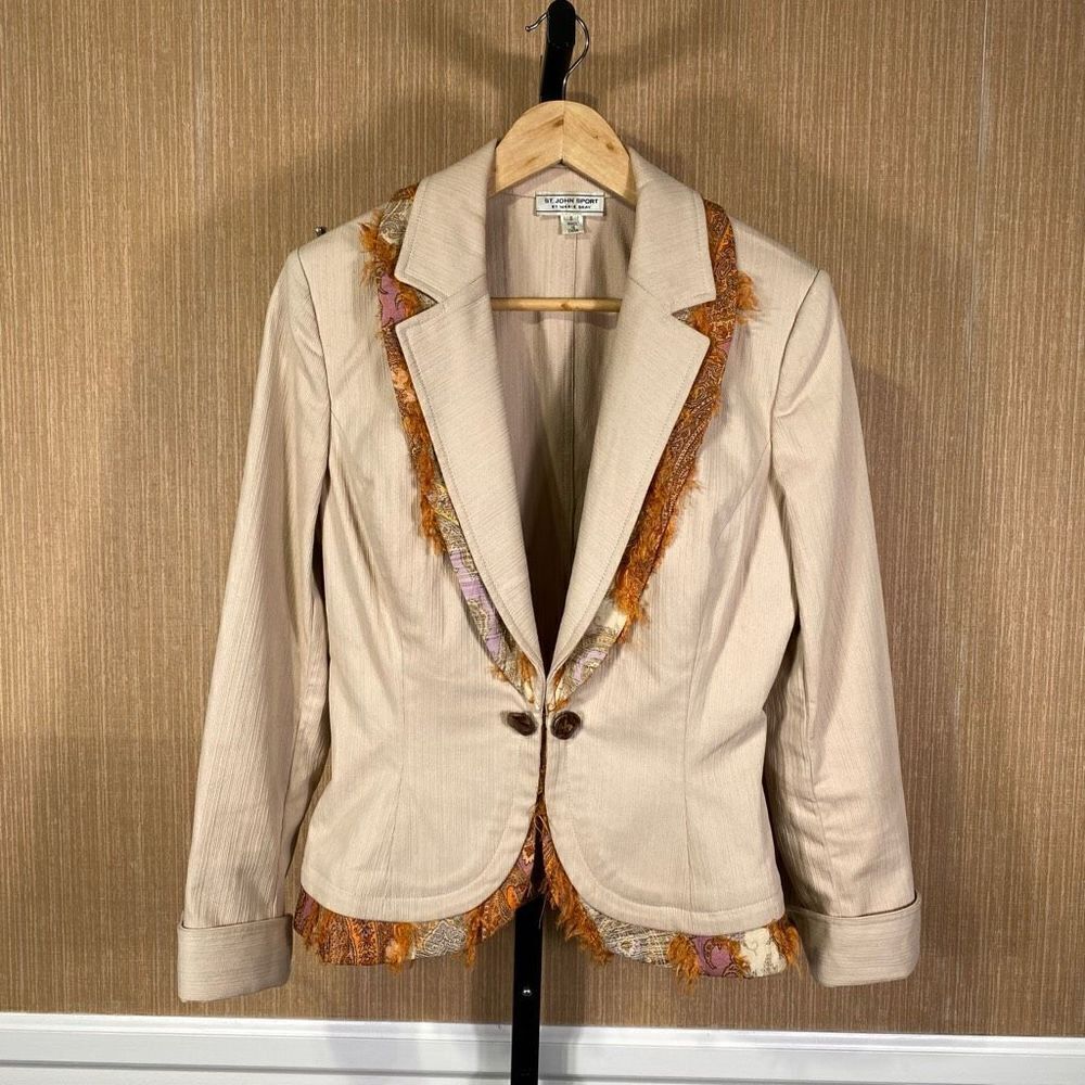 St. John Sport By Marie Gray Women's Notch Blazer Jacket Tan Orange Size Small